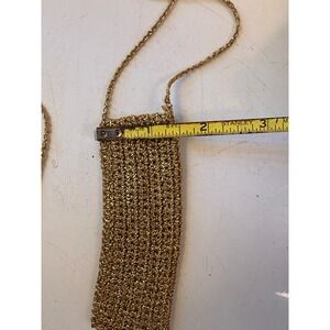 Gold Metallic Crochet Mini Crossbody Bag Small Phone Pouch Evening Festival Bag